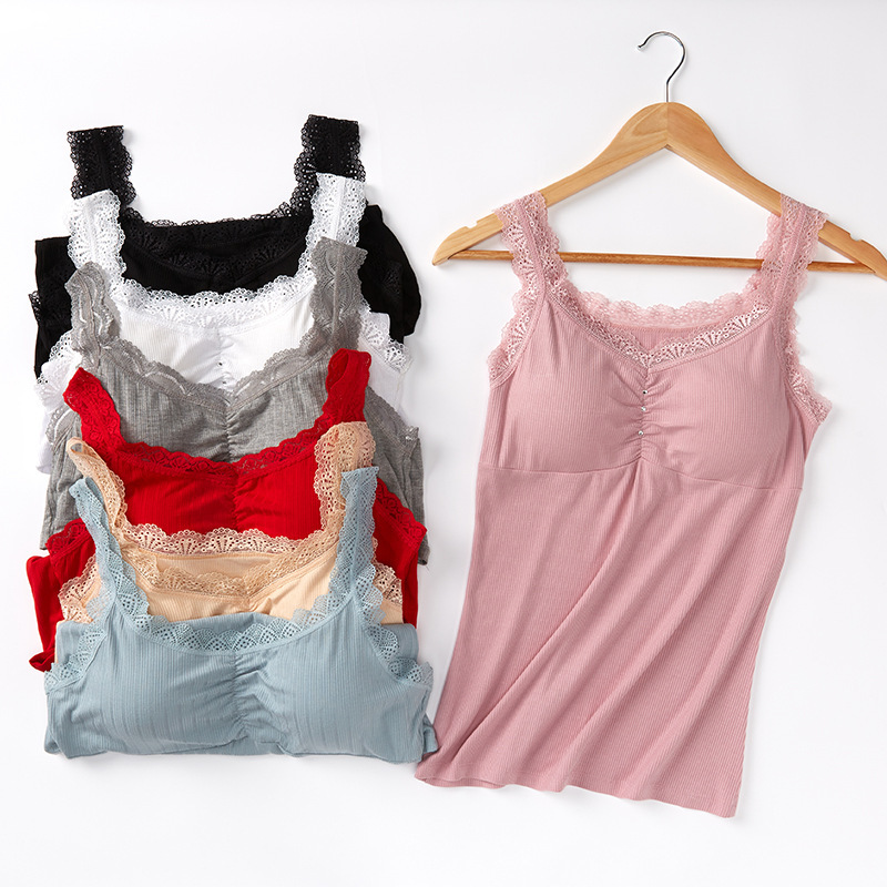 Lace Camisole Women's All-in-One with Chest Pad Ringed Cotton Base Shirt Large Size Sleeping Underwear 3003 Lace Camisole Women's All-in-One with Chest Pad Ringed Cotton Base Shirt Large Size Sleeping Underwear 3003