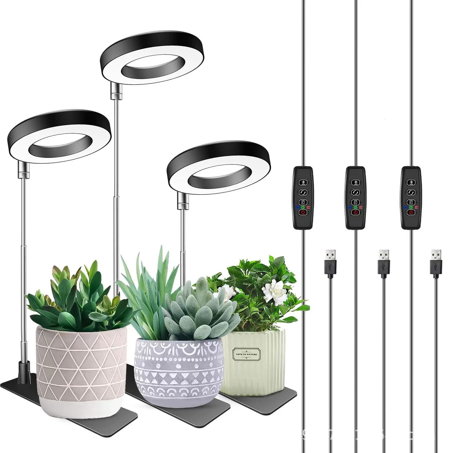 LED伸缩植物灯生长灯天使环多肉红蓝光全光谱花卉定时植物补光灯