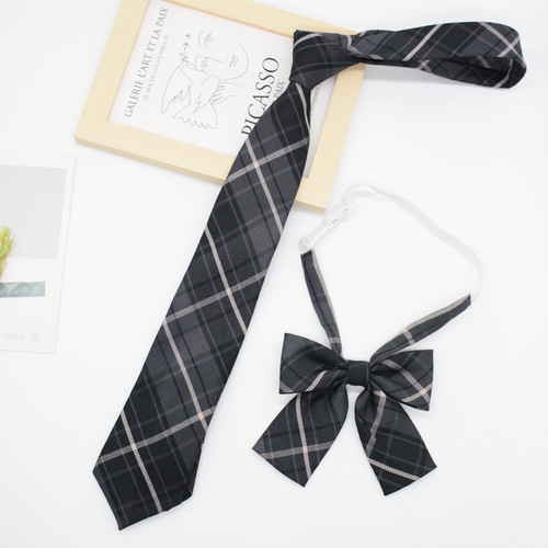 JK tie for women, Korean version, Japanese style, college style, smoke gray plaid, hand-made school uniform, student uniform, knot-free tie flower trend