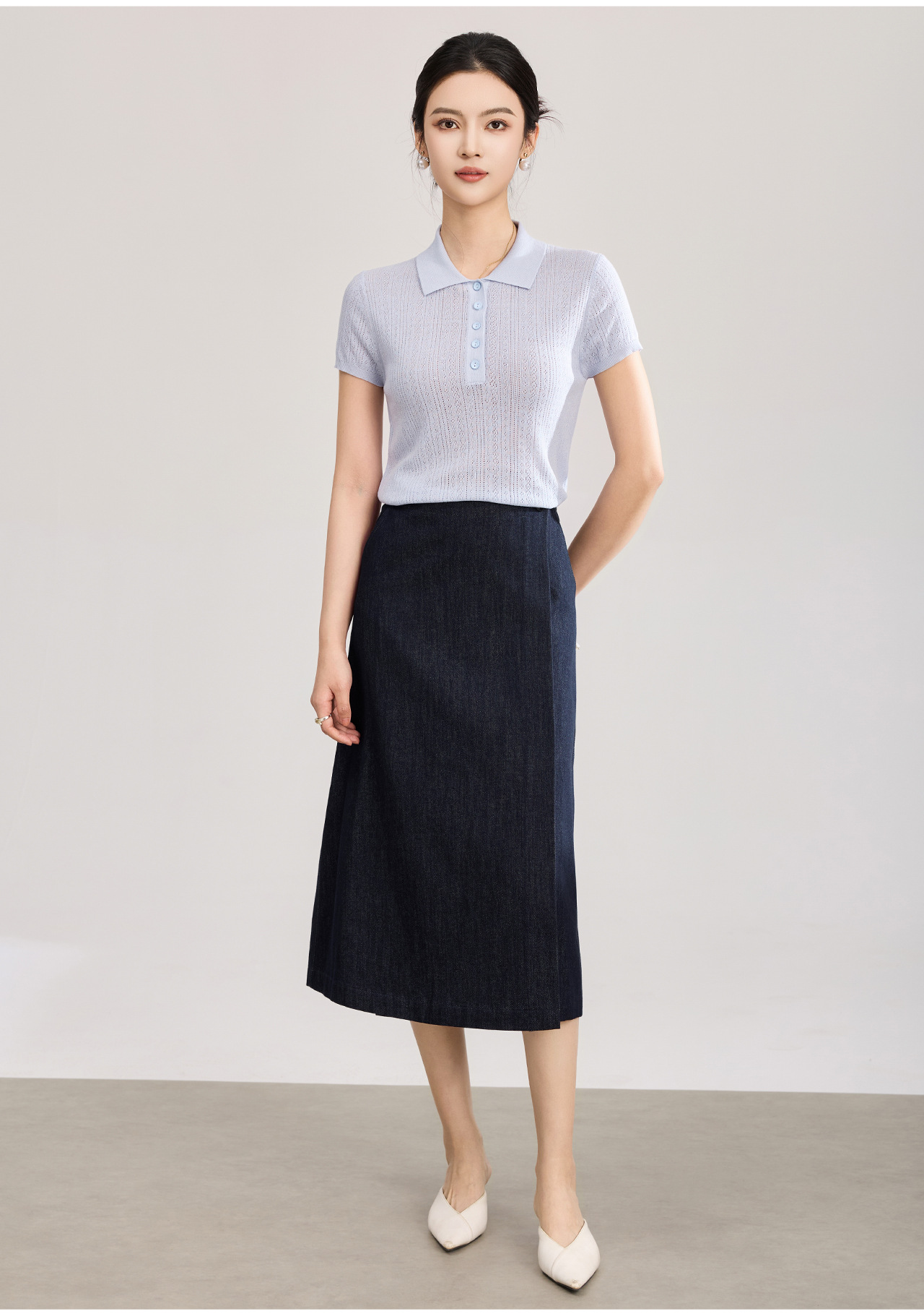 Chân váy jean nữ dáng suông một mảnh vải denim cotton thoáng khí — màu xanh đậm chi tiết 4