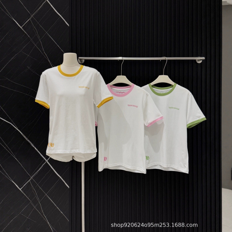 26 New Summer Style Color-Blocked Collar Sanskrit Print Loose and Fashionable Short-Sleeved T-Shirt