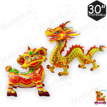 4D拼接站立中国新年生肖龙舞狮聚会派对装独立包装饰铝膜气球