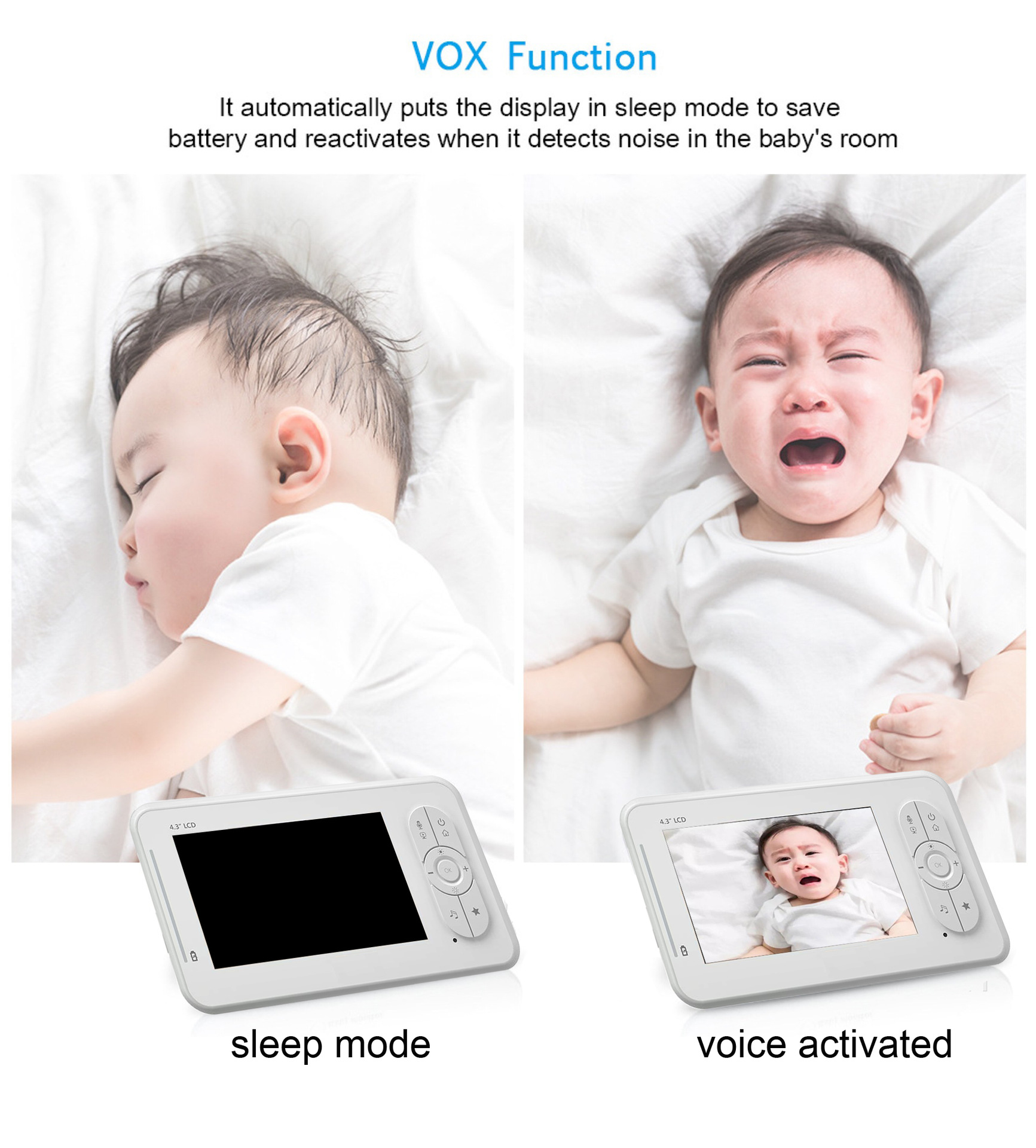 外贸跨境电商直供4.3寸婴儿监护器双向对讲温度显示baby monitor详情9