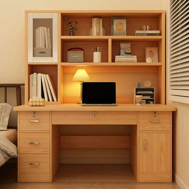 书桌书架一体桌家用学生学习写字桌卧室办公桌小户型靠墙电脑桌子