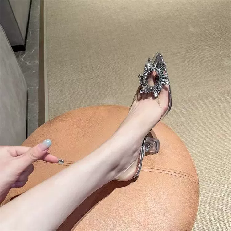 Чистые феи носят туфли на высоком каблуке 2024 летом прозрачный подсолнух с толстыми наконечными каблуками