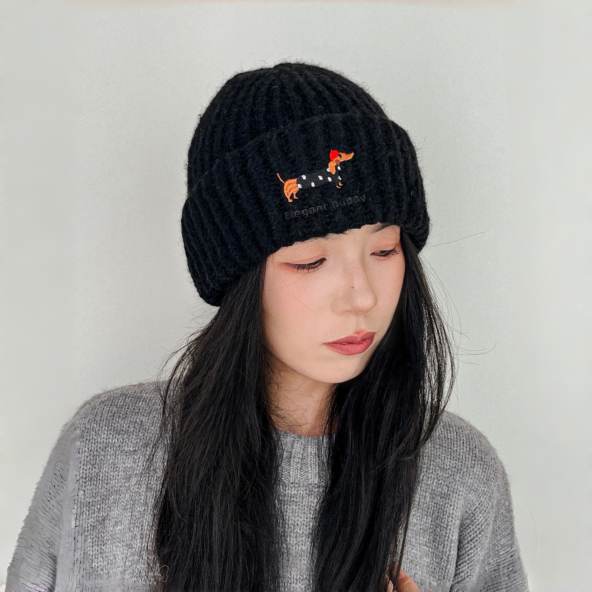 跨境成人拼色毛线帽冬季毛球帽子针织护耳帽狐狸毛户外针织帽子