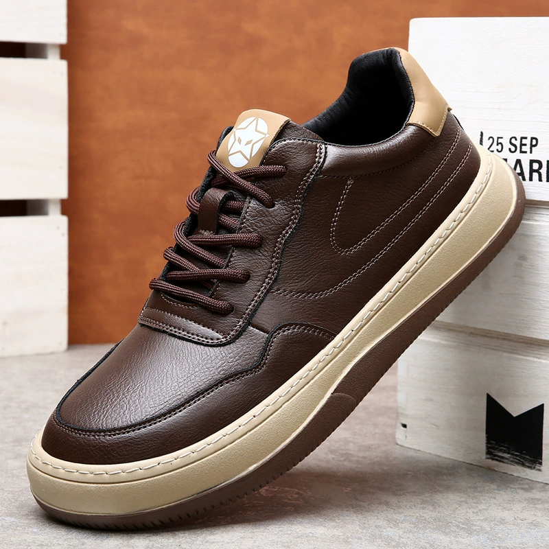 2025 новые мужские туфли весенние дышащие повседневные туфли из натуральной кожи спортивные кроссовки модные универсальные белые туфли на толстой подошве