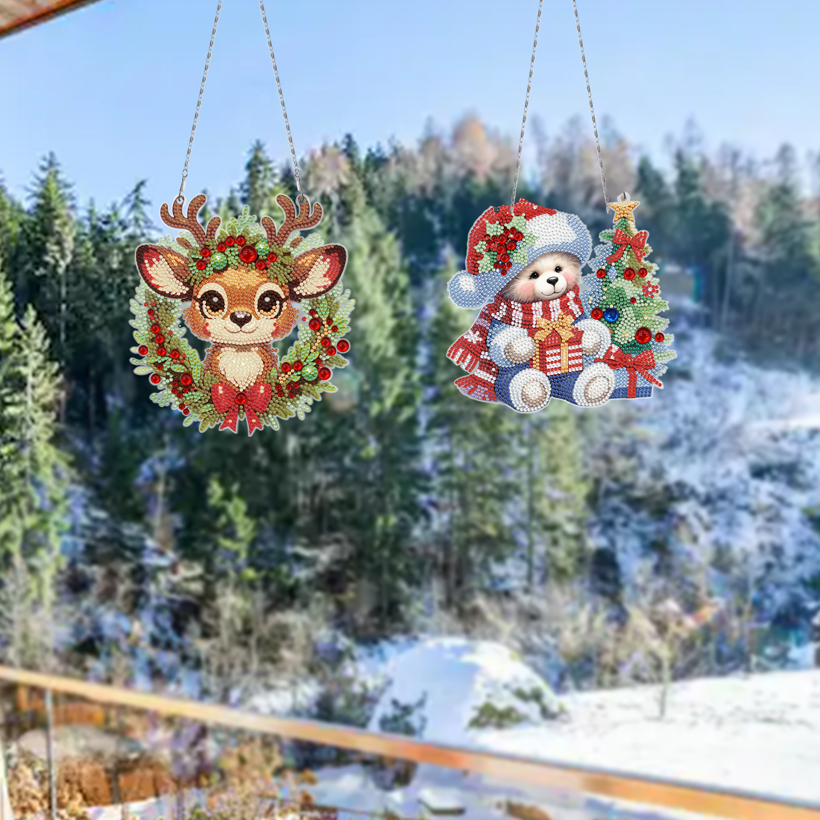 Diamante pintura perimetral DIY anillo 3 piezas juego de dibujos animados colgante genio Navidad sala de estar decoración de pintura distribuible