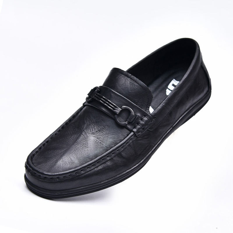 Primera capa de piel de vaca zapatos de cuero de los hombres de superficie suave de conducción zapatos casuales patrón de agarre de la mano slip-on zapatos de guisantes zapatos papá