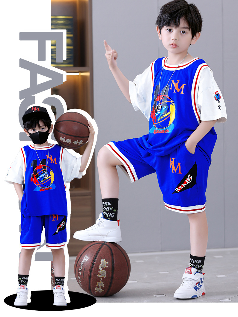 Nowy dwuczęściowy komplet koszulek z krótkim rękawem dla chłopców, od średnich i dużych rozmiarów, do gry w koszykówkę_voghion.com