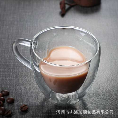 Creative glass double-layer cup with handle, love heart-shaped juice cup, heat-resistant small tea cup, insulated coffee cup with handle