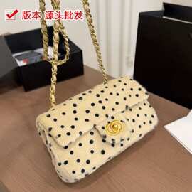 网红新款豹纹毛毛手提包金色链条链条包时尚单肩斜挎包女小方包