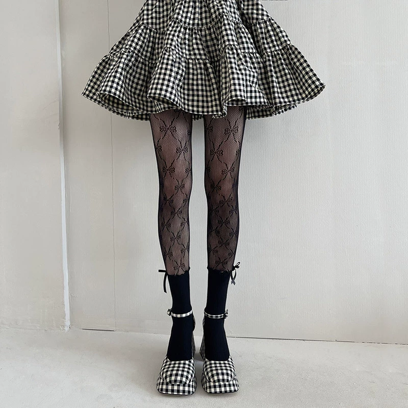Туники женские кружевные лосины в японском стиле Lolita, тонкие колготки, one size (чёрные/белые)
