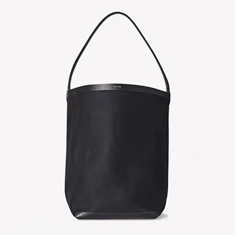 Новая весенняя сумка-тоут 2024 из хлопка и льна с кожаными вставками, универсальная повседневная холщовая сумка, сумка-ведро на одно плечо с лоскутным дизайном