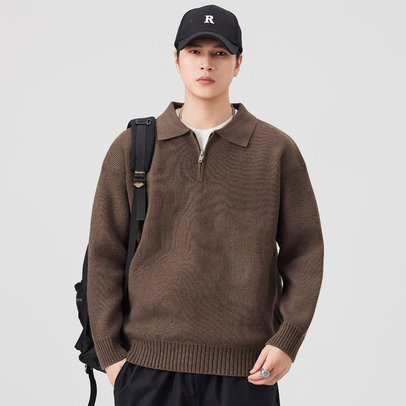 High-end polo collar half-zip sweater for men, new autumn/winter style, 810g heavyweight, American-style loose fit, plus-size knitwear High-end polo collar half-zip sweater for men, new autumn/winter style, 810g heavyweight, American-style loose fit, plus-size knitwear
