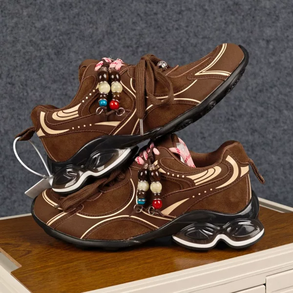 Cross-border gc Meteorite Cinnamon Dad Shoes with Turbo Air Cushion Height-Increasing German Training Shoes, Maillard Beaded Women's Spring-Summer Forrest Gump Shoes