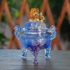 古法手作り瑠璃三足香炉禅意香道用品家具置物