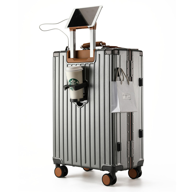 2025 nuevo maleta de gran capacidad rueda universal caja de tracción de color sólido porta de carga USB porta taza maleta de viaje