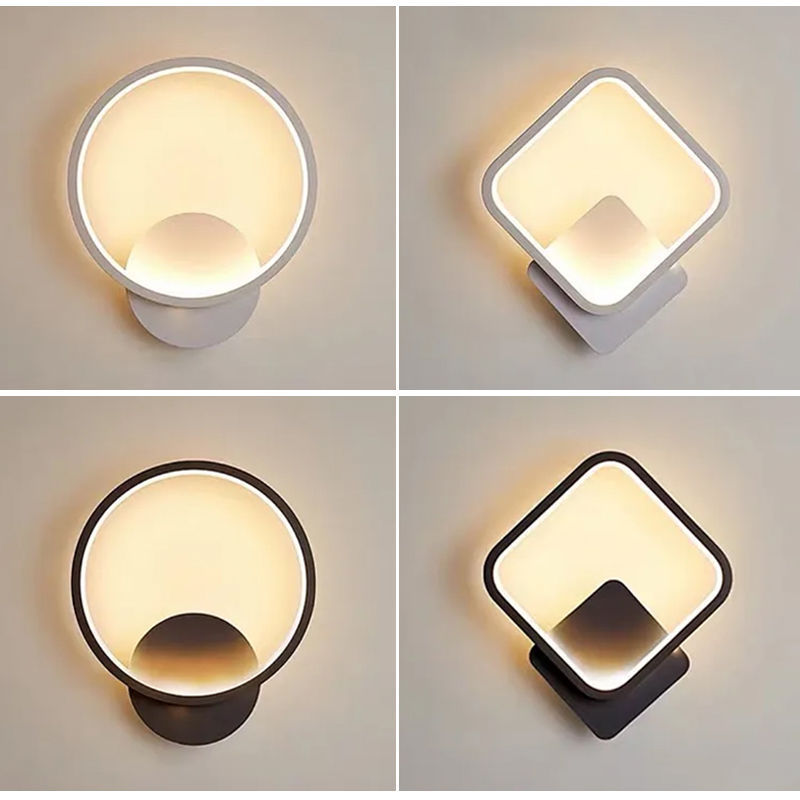 Luz de pared roja de aluminio de fondo sala de estar de barra creativa dormitorio brillante geométrica redonda nórdica simple lámpara de pared atrás