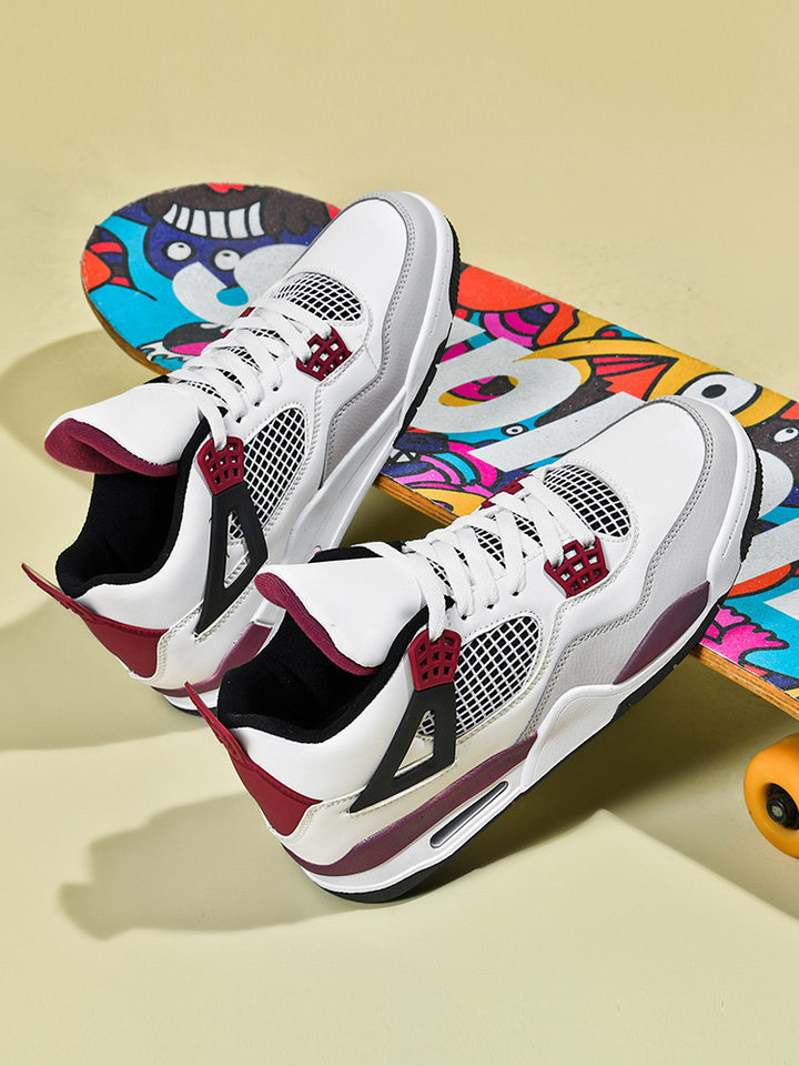 Giày thể thao nam cổ thấp chống trượt đế dày tăng chiều cao, giày sneaker phối màu — JD-AJ4 màu xám đen, JD-AJ4 màu đỏ lửa, JD-AJ4 đen đỏ chi tiết 6