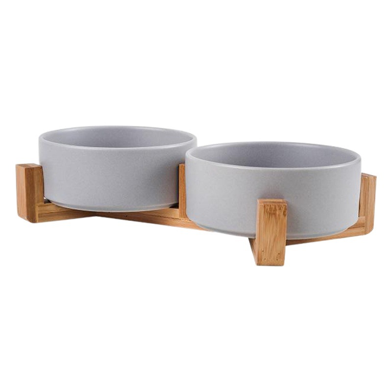 Cuenco para gatos, cuenco doble de cerámica, cuenco de agua, marco de madera integrado para proteger el espino cervical, cuenco alto para perros, cuenco para perros, cuenco para beber, cuenco simple para mascotas