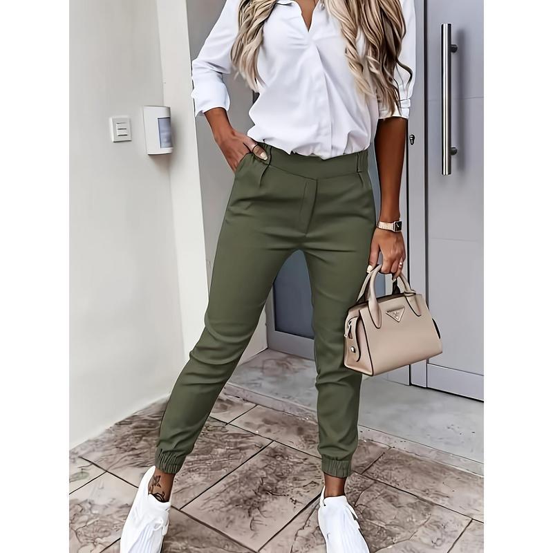 2025 New Cross-Border Dropshipping Elegant Women's Solid Color Jogging Pants Polyester Cross-Border Dropshipping