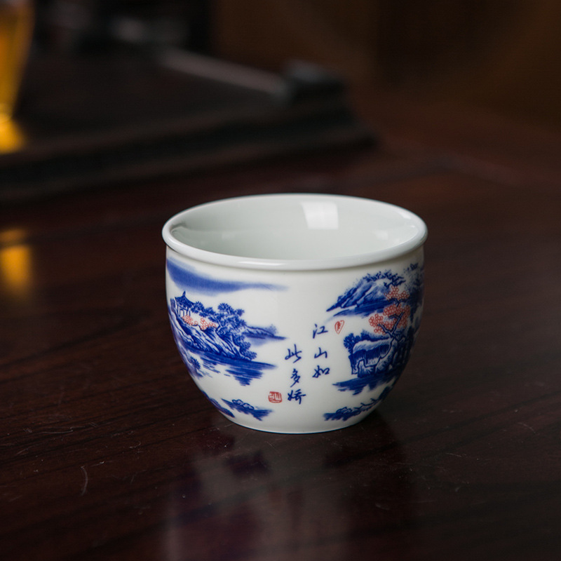 瓷泥大缸杯江山多娇青花