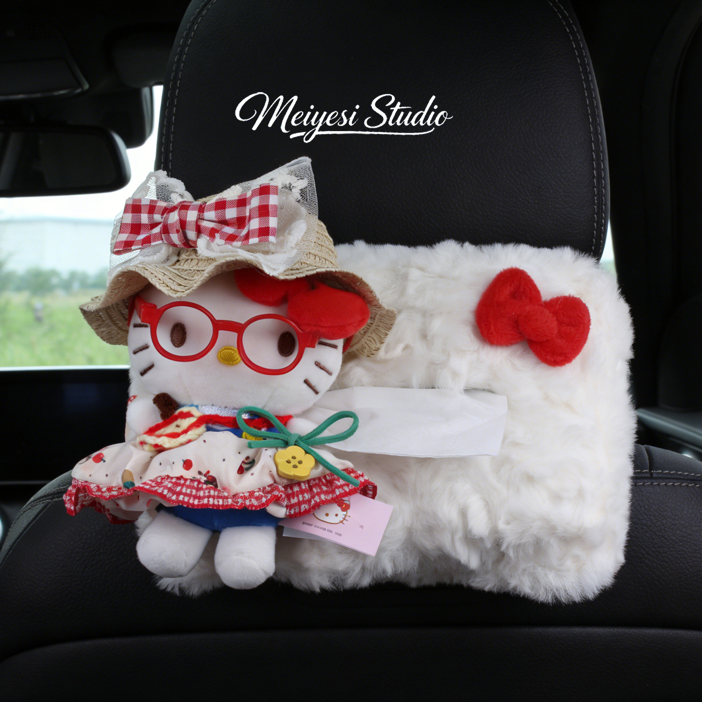 Hellokitty caja de toallas de automóvil caja de extracción de papel 2026 nuevo coche reposacabezas traseras suspensión de alta sensación mujer image 6