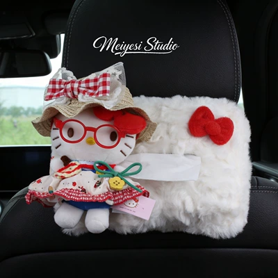 Hellokitty Car Tissue Box, 2026 New Model, Hanging on the Rear Headrest of the Car, High-End Style for Women (Car tissue box/set) - vacation-kt-plush-tissue-box