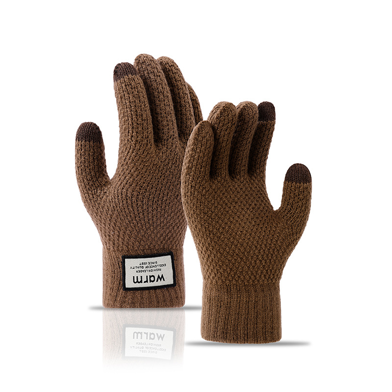 Gloves winter warm student Korean version of simple men's and women's fleece thickened cycling five fingers can touch screen cold cotton gloves_maomaolike.com