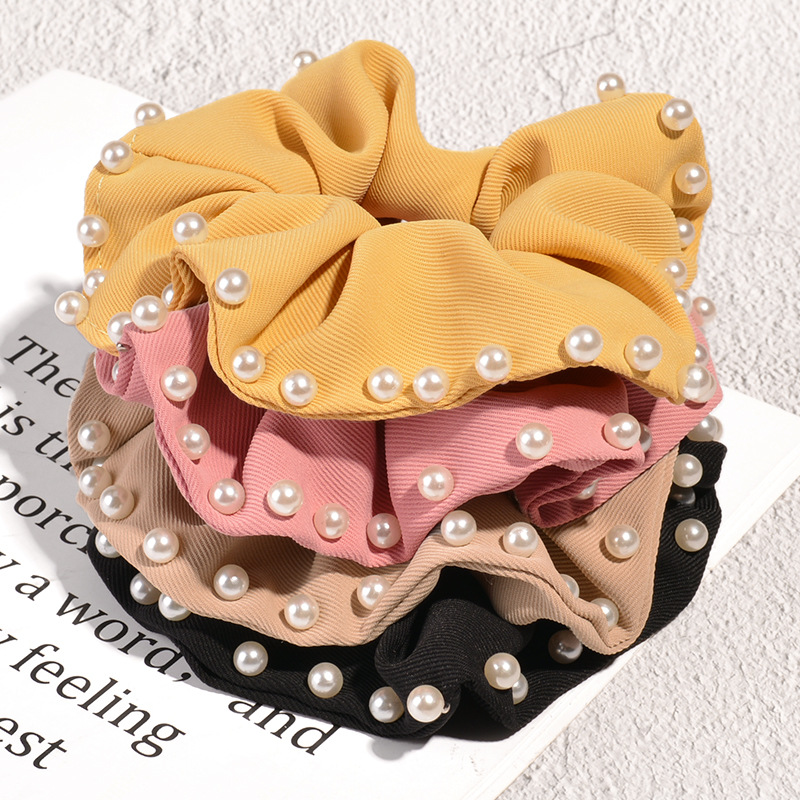 12g Weight Headwear Classification Festival Occasion Geometric Pattern Women'S Gender Coffee, Pink, Red, Yellow, Black Color Korean Fashion Solid Color Pearl Hair Scrunchies 2