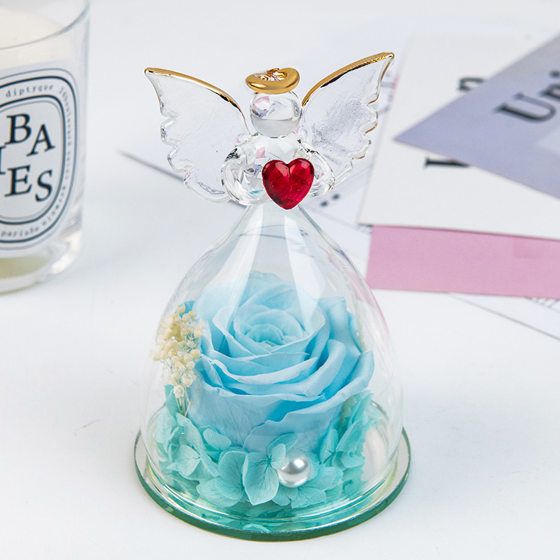 Cross-border inmortalidad rosas ángel pequeño cubierta de vidrio decoración día de San Valentín Navidad caja de regalo de cumpleaños flores reales