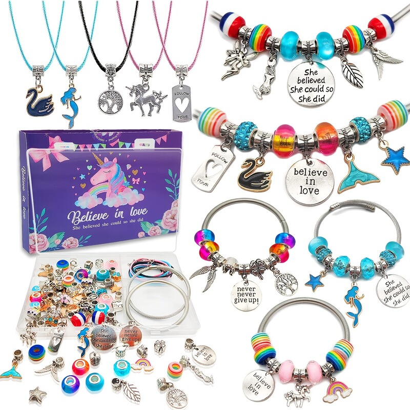 Amazon's Hot-Selling Cute Jewelry Colorful Glass Kidsren's DIY Beaded Bracelet Unicorn Handmade Set