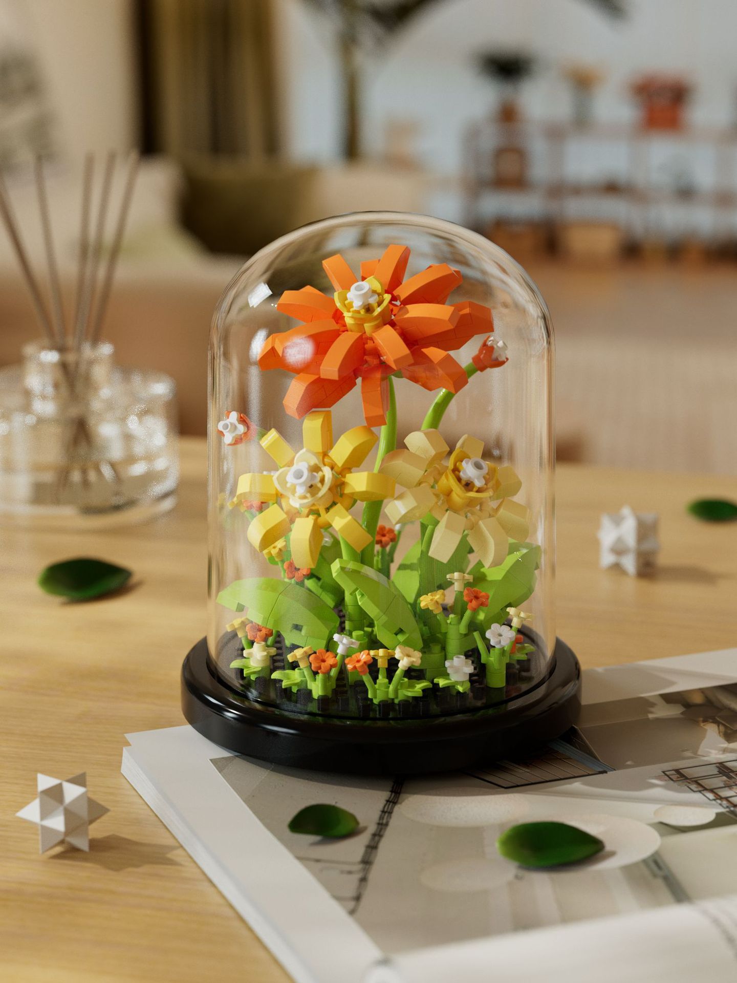 Compatible con la red alta cactus plantas suculentas escritorio decoración creativa para niños niñas ensamblaje juguetes bloques de construcción