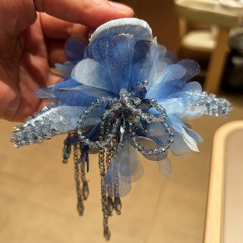 氛围感超仙法式立体花朵抓夹轻奢高级感蝴蝶结珠珠鲨鱼夹盘发头饰|undefined