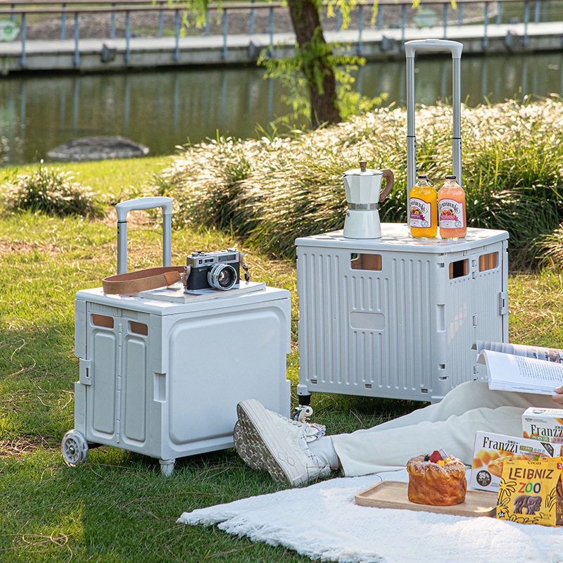 Carro de comida, carro de remolque, caja de almacenamiento de carro de camping ligero plegable al aire libre, caja de almacenamiento de carro ligero con ruedas
