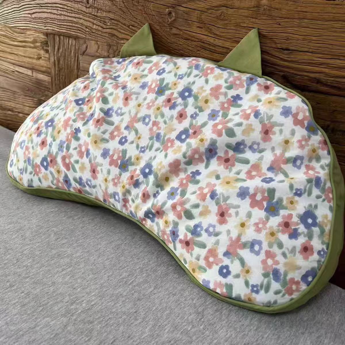 전체 메밀 채워진 고양이 귀 베개-삼색 꽃