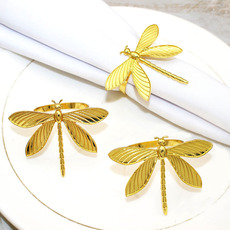 跨境酒店餐具精致蜻蜓餐巾环餐巾扣金色昆虫餐巾圈合金厂家批发