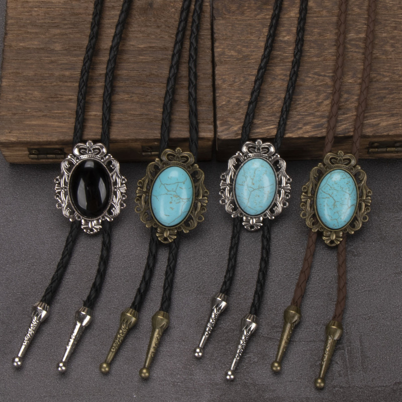Cross-Border European and American Sweater Necklace with Vintage Turquoise Pendant, Alloy Floral Design, Unisex Long Necklace Cross-Border European and American Sweater Necklace with Vintage Turquoise Pendant, Alloy Floral Design, Unisex Long Necklace