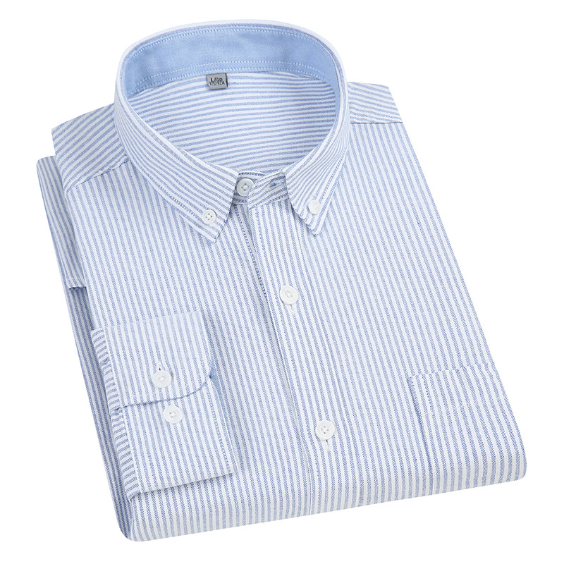 Dongyu hombres de algodón Oxford Camisa de rayas de los hombres Camisa de algodón de manga larga casual de los hombres de Oxford a rayas japonesas