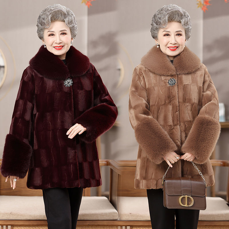 大衣奶奶秋冬冬装外套中老年人加厚妈妈毛呢太太老太太衣服水貂