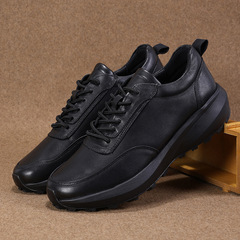 頭層牛皮休閒橡膠底英倫風皮鞋 流行款時尚青年黑色圓頭低筒皮鞋
