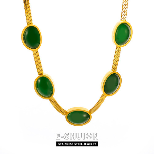 Titanium steel blade chain emerald geometric necklace light luxury cool style creative flowing clavicle chain necklace fashionable temperament
