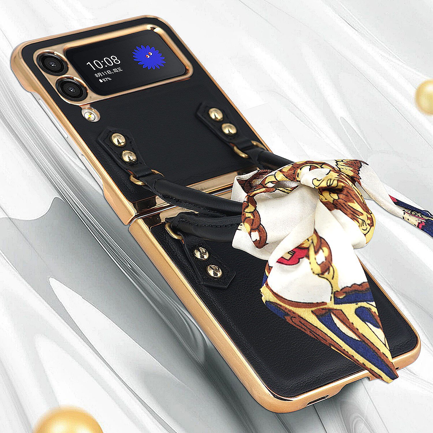 厂家直供适用Galaxy Zflip 3折叠手机时尚丝巾手提全包防摔保护壳