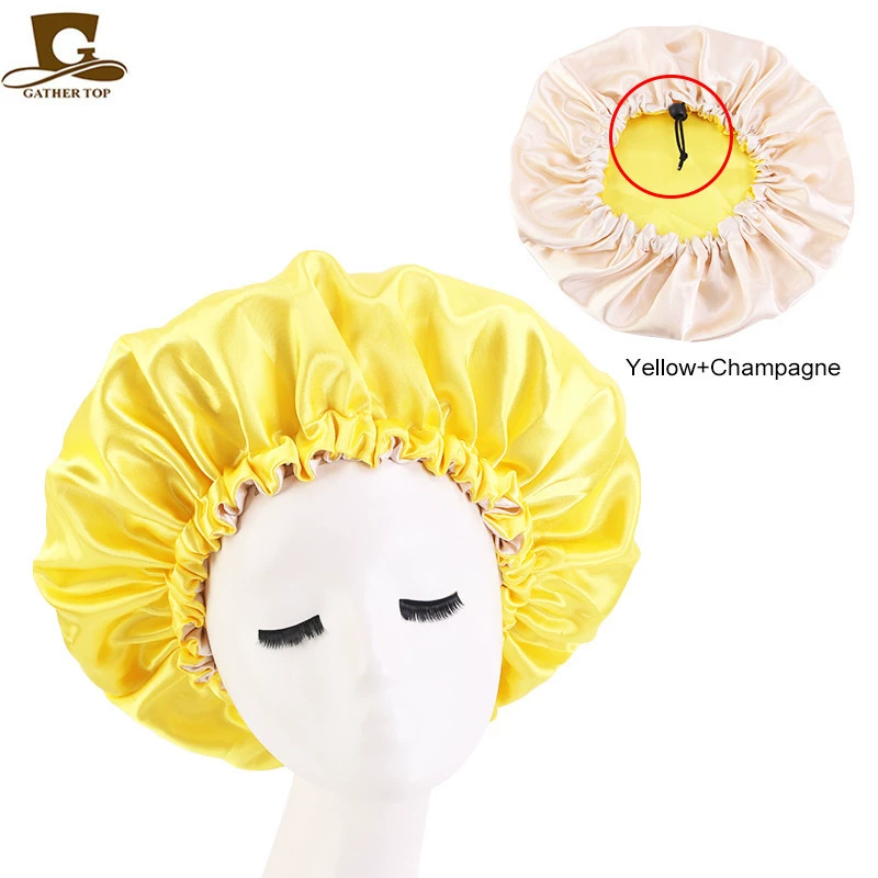 Double‑layer color‑block sleeping cap, adjustable buckle, reversible night/chemotherapy hair care hat, 36 cm