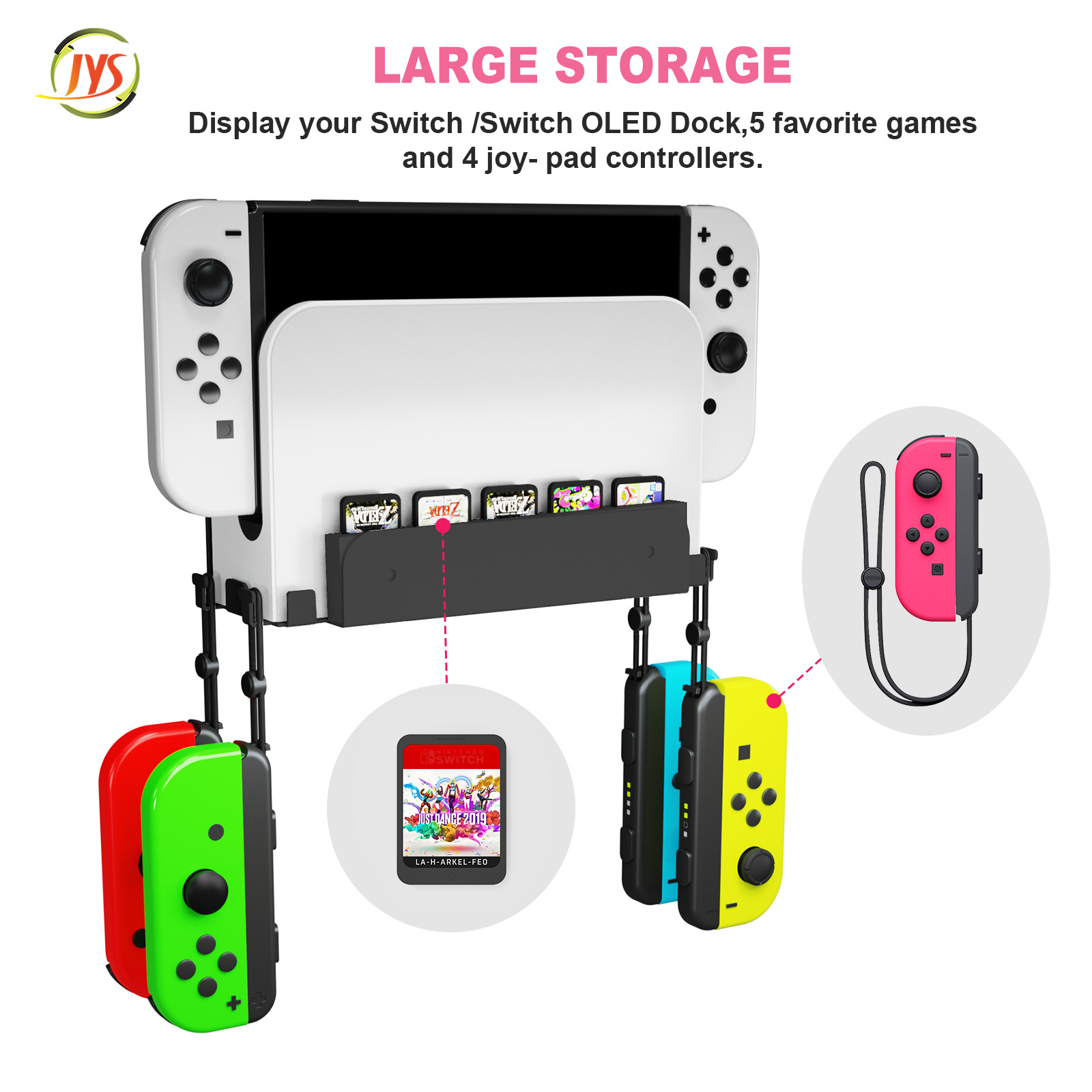 Switch/SwitchOLED dos en un soporte de pared con mango de host con una salida y dos cables de carga magnéticos