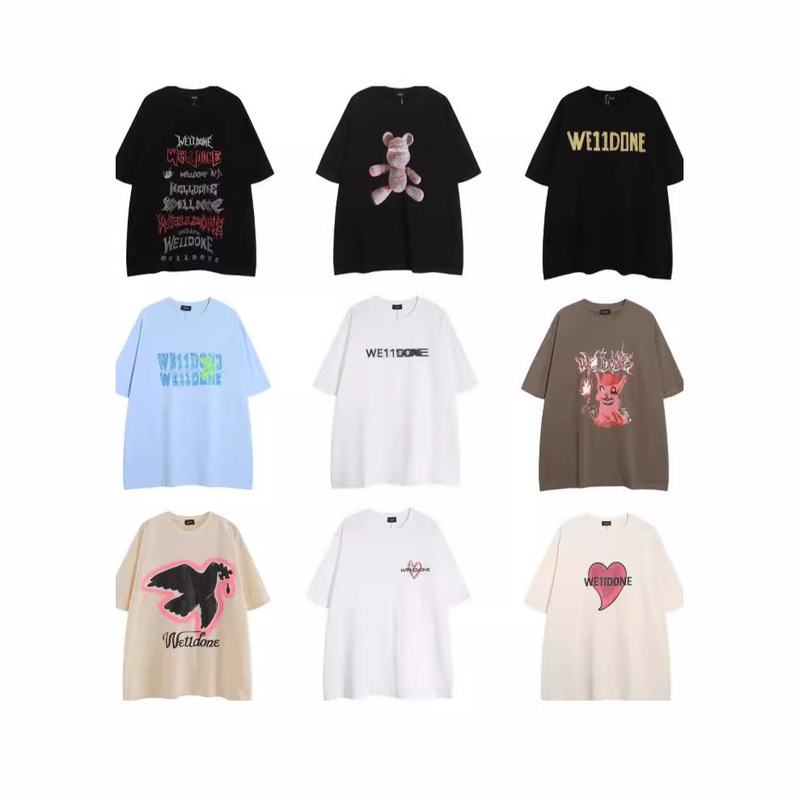 Shigh-Quality Weiidone Niche Trendy Brand Summer Heavy-Duty Pure Cotton Casual Short-Sleeved T-Shirt for Men and Women Couples