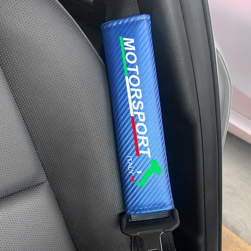 Car Carbon Fiber Pattern Seat Belt Shoulder Pad, Seat Belt Protector, Decorative Car Shoulder Pad with Car Logo Accessories