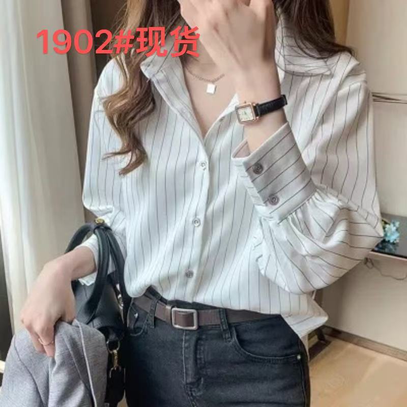跨境秋季新款小众上衣复古港味白色条纹衬衫设计感轻熟叠穿衬衣女|undefined
