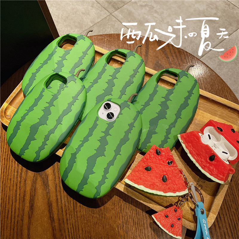 Three-Dimensional Silicone Watermelon Earphone Cover Iphone15/14 Suitable for 11 Apple 12/13Promax Mobile Phone Case Anti-Fall Three-Dimensional Silicone Watermelon Earphone Cover Iphone15/14 Suitable for 11 Apple 12/13Promax Mobile Phone Case Anti-Fall